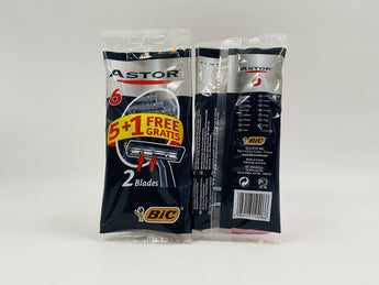 Wholesale Astor Razors for Men by BIC – 6pcs with 2 blades each, Greek origin, 5+1 free offer, available in Lebanon for bulk supply.