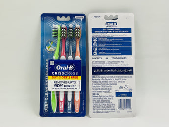 Oral-B CrissCross Deep Clean Anti-Plaque Toothbrush Medium 4pcs - Tawreed Pro
