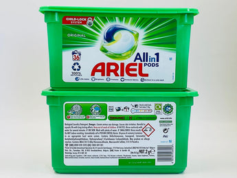 Wholesale Ariel Original All-in-1 Laundry Pods – 36pcs European pack, powerful stain removal, available in Lebanon for bulk supply.