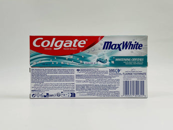 Wholesale Colgate Max White Toothpaste – 100ml India origin with whitening crystals for visibly brighter teeth. Available in Lebanon for bulk supply.