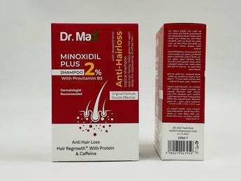Wholesale Dr. Max Minoxidil Plus 2% Shampoo with Provitamin B5 – anti-hair loss and regrowth formula, ideal for scalp care, available in Lebanon for bulk supply.