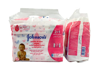 Wholesale Gentle All Over Baby Wipes by Johnson's – 216 wipes with silk extract, European origin, available in Lebanon for bulk supply.
