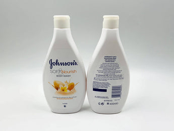 Wholesale Soft & Nourish Body Wash by Johnson's – 400ml European origin, enriched with almond oil & jasmine aroma, available in Lebanon for bulk supply.