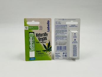 Labello Naturally Vegan Hemp Oil & Shea Butter Lip Balm product packaging