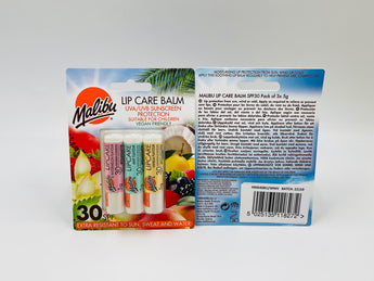 Malibu Lip Balm SPF 30 Assorted 3-Pack UK 3×5g front and back