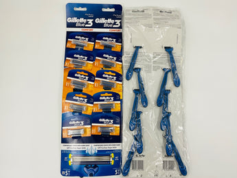 Gillette Blue3 Comfort Disposable Razors 10 Pack product image, front and back