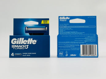 Gillette Mach3 Turbo Razor Blade Cartridges 4 Pack product image, front and back
