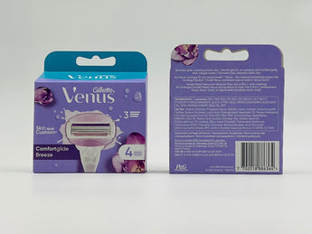 Gillette Venus ComfortGlide Breeze Razor Blade Cartridges 4 Pack product image, front and back