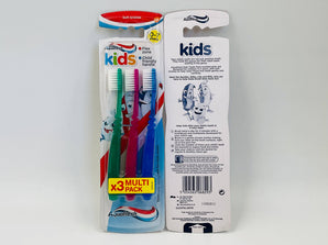 Aquafresh Kids Toothbrushes â€“ 3-pack with soft bristles, child-friendly handles for ages 0â€“7, designed in the UK for gentle daily oral care.