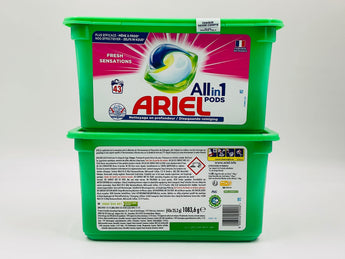Wholesale Ariel All in 1 Pods â€“ 43pcs France origin, deep clean with added softness, available in Lebanon for bulk supply.