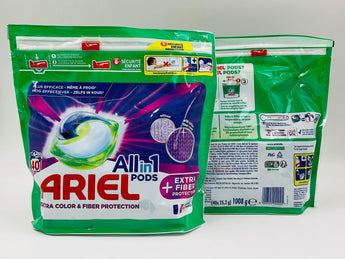 Wholesale Ariel Pods with Exttra Fiber Protection â€“ 40pcs France origin, deep clean with added softness, available in Lebanon for bulk supply.