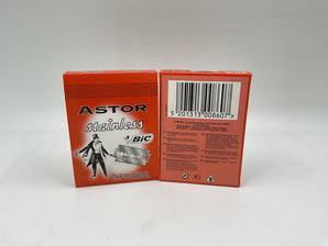 Wholesale Astor Stainless Razor Blades by BIC â€“ 20 packs of 5 double edge blades, perfect for barbers and bulk buyers, available in Lebanon.