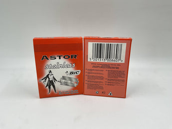 Wholesale Astor Stainless Razor Blades by BIC â€“ 20 packs of 5 double edge blades, perfect for barbers and bulk buyers, available in Lebanon.