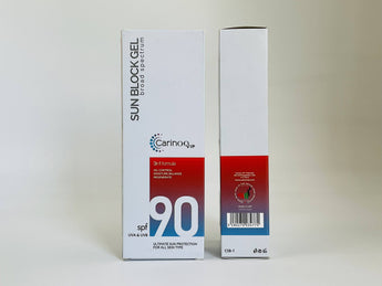 Wholesale Sun Block Gel SPF 90 by Carinoo VIP â€“ 50ml high-protection broad-spectrum formula from UAE, available in Lebanon for bulk supply.