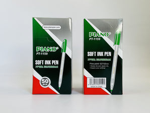 Piano PT-1159 Soft Ink Pen Box of 50 â€“ Blue, Green, Red, Black - Tawreed Pro