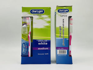 Oral Light Advanced White Toothbrush China Medium 12pcs - Tawreed Pro