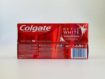 Wholesale Colgate Optic White Sparkling White Toothpaste â€“ 75ml for visibly whiter teeth in 1 week, available in Lebanon for bulk supply.