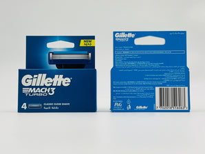 Gillette Mach3 Turbo Razor Blade Cartridges 4 Pack product image, front and back